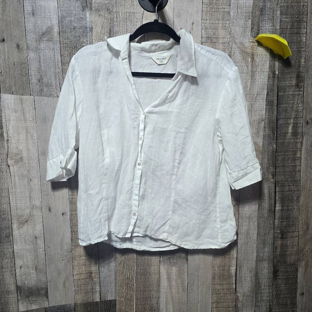 Brooks 346 Irish Linen White Button Down Shirt 14 Natural Fiber Minimalist Basic